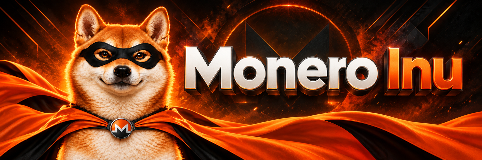Monero Inu banner: masked Shiba in an orange cape beside the Monero Inu wordmark