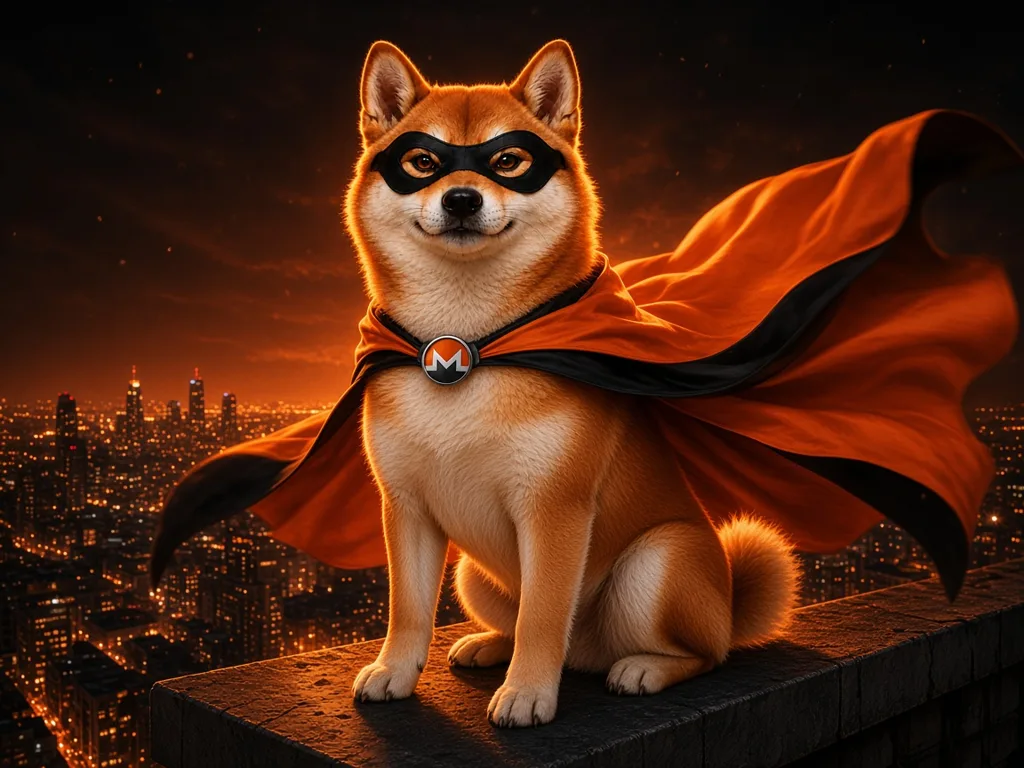 Monero Inu on a rooftop at night